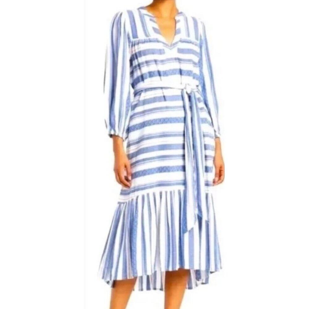 dRA Los Angeles Jenwin Textured Directional Stripe Midi Dress in Blue Size Small